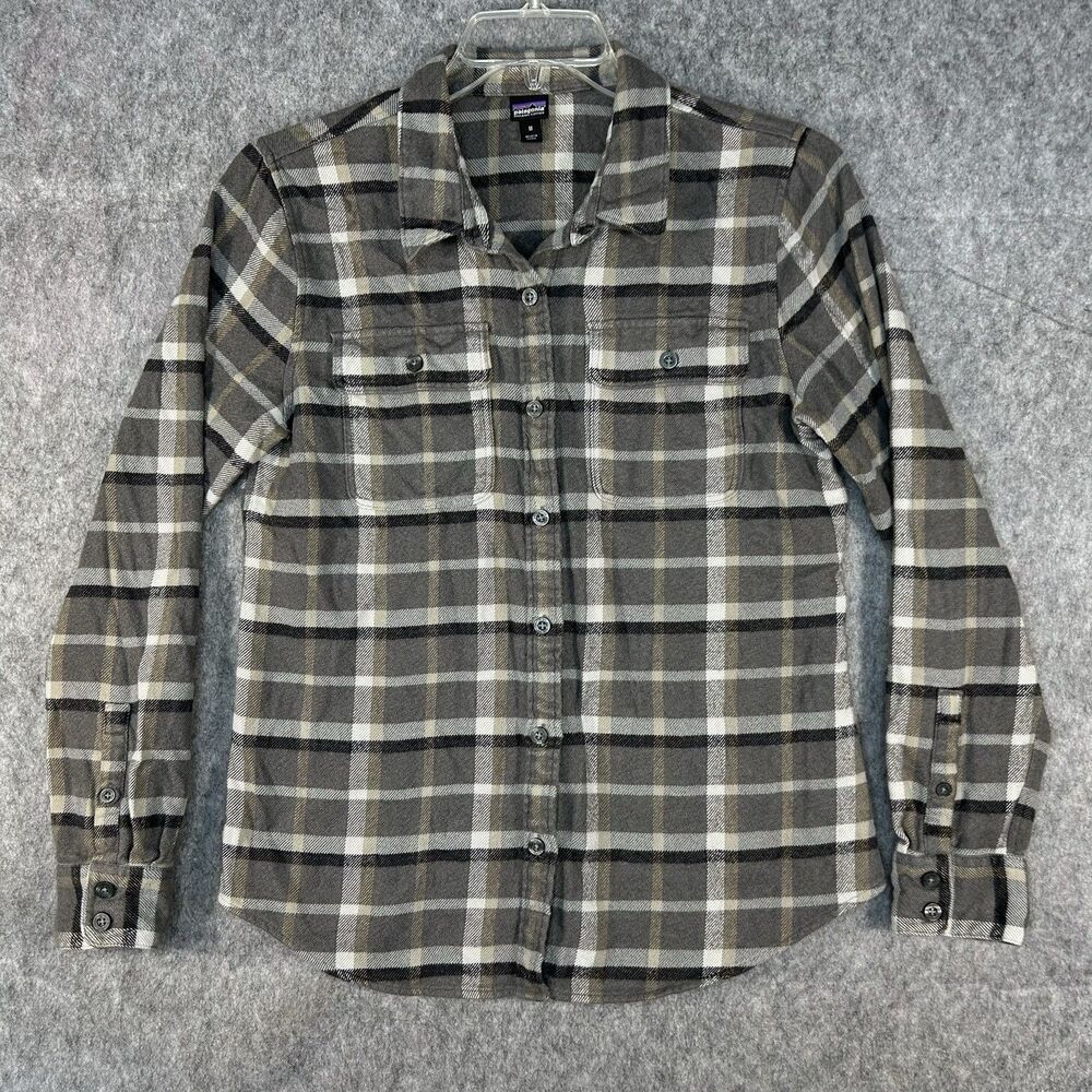 Patagonia Long Sleeve Organic Cotton Flannel Shirt Women's M Gray Plaid